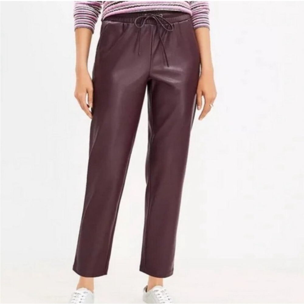 Loft Pull On Faux Leather Pants Burgundy Size Med